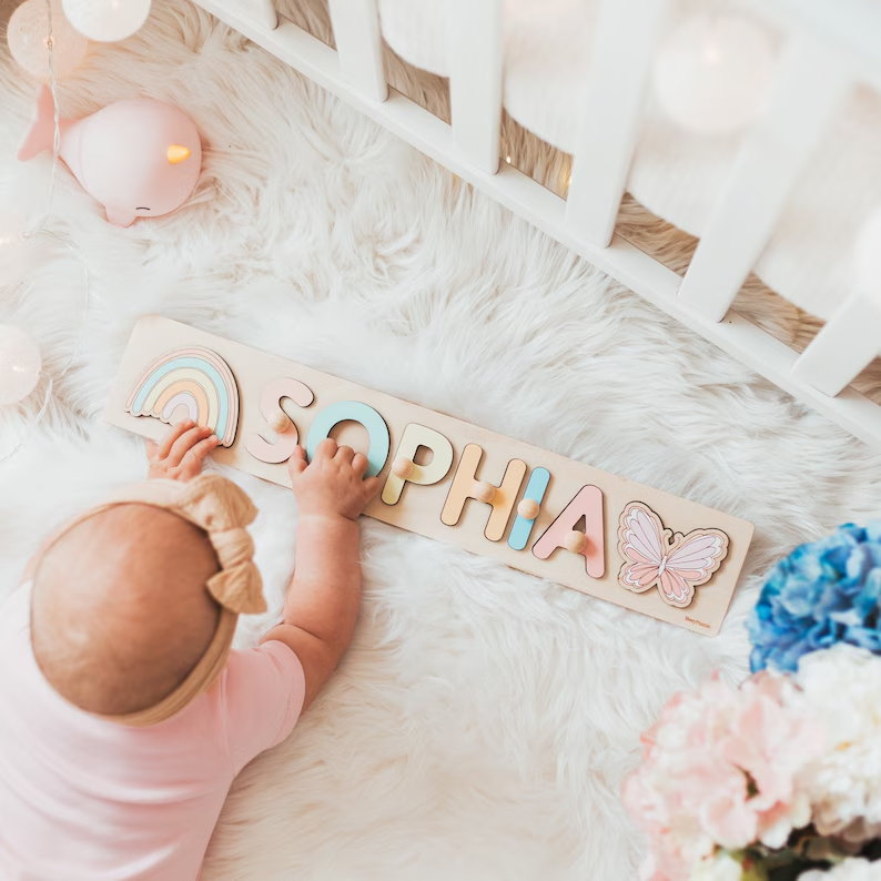 personalized name puzzle with butterfly and rainbow for girls